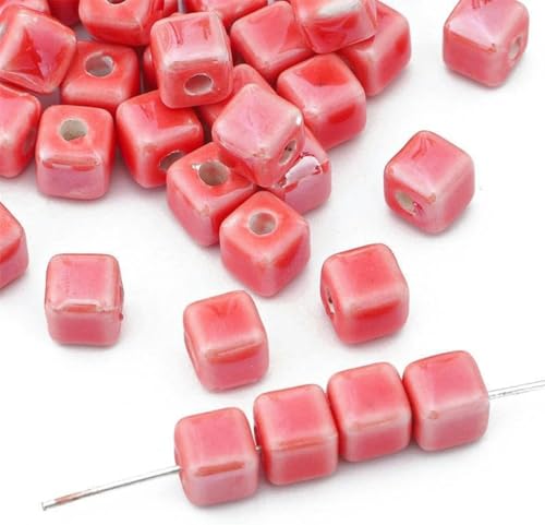 20 Stück 6/8 mm quadratische Würfel-Keramikperlen zur Schmuckherstellung UV-farbige lose Keramikperlen zum Basteln von Armbändern und Keramikanhängern-Wassermelonenrot-20 Stück 6 mm von JHJRYGKI