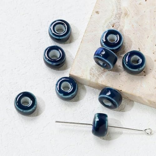 20 Stück 6 x 9 mm blaue kleine runde Keramikperlen zur Schmuckherstellung, lose Keramikperlen zum Basteln von Armbändern, Keramik-Ponyperlen, Anhänger, blau, 2–20 Stück von JHJRYGKI