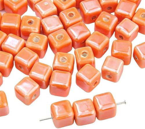 20 Stück 8 mm UV-farbige quadratische Würfel-Keramikperlen zur Schmuckherstellung, lose Keramikperlen zum Basteln von Armbändern, Porzellan-Ohrring-Anhängerperlen-Orange-Rot-20 Stück von JHJRYGKI