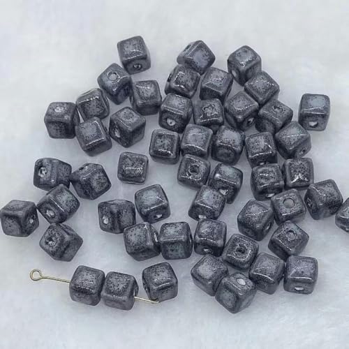 30 Stück 8 x 8 mm Retro-Quadrat-Würfel-Keramikperlen zur Schmuckherstellung, Blumenglasur-Keramik-Loseperlen zum Basteln von Armbändern, Porzellan-Ohrring-Anhängerperlen - Schwarz und Weiß - 30 Stück von JHJRYGKI