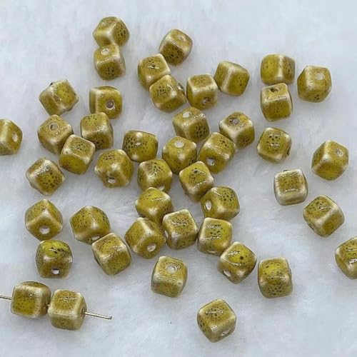 30 Stück 8 x 8 mm Retro-Quadrat-Würfel-Keramikperlen zur Schmuckherstellung, Blumenglasur-Keramik-Loseperlen zum Basteln von Armbändern, Porzellan-Ohrring-Anhängerperlen-gelb-30 Stück von JHJRYGKI