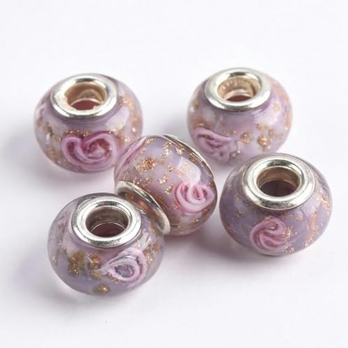 5 Stück hellviolette runde europäische Charms, lose Lampwork-Glasperlen mit großem Loch zur Schmuckherstellung, DIY-Armband-Hellviolett-14 x 10 mm-Hellviolett-14 x 10 mm von JHJRYGKI