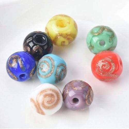 5 Stück runde Form, Muster, handgefertigte lose Glasperlen in Lampwork-Optik zum Basteln, Schmuckherstellung, Zubehör – Hellblau – 10 mm – zufällig gemischt – 10 mm von JHJRYGKI