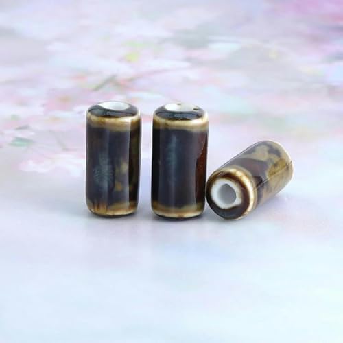 60 Stück 10 x 17 mm Keramikperlen in gemischten Farben zur Schmuckherstellung, lose Keramikperlen zum Basteln von Armbändern, Porzellanperlen zum Anhängen von Ohrringen, braun, 9,5 x 17 mm, 60 Stück von JHJRYGKI