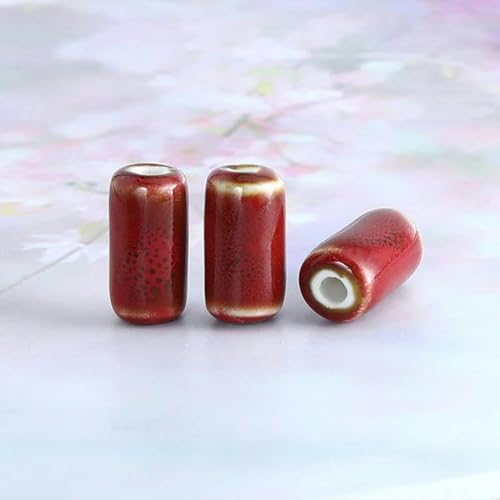 Keramikperlen in verschiedenen Farben, 10 x 17 mm, zur Schmuckherstellung, lose Keramikperlen zum Basteln von Armbändern, Keramikanhänger, rot, 9,5 x 17 mm, 100 Stück von JHJRYGKI