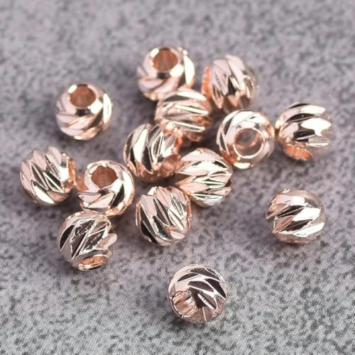 Runde, geschnitzte, goldfarbene, silberfarbene, plattierte Messing-Abstandsperlen aus Metall zur Schmuckherstellung - Roségoldfarben - 5 mm, 50 Stück - Roségoldfarben - 6 mm, 50 Stück von JHJRYGKI