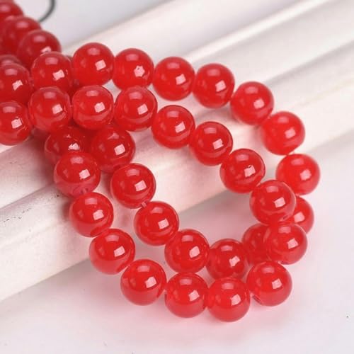 Runde 6 mm 8 mm 10 mm imitierte Jade-undurchsichtige Glasperlen zur Schmuckherstellung, DIY-Ohrring-Zubehör – Cremebeige – 10 mm 20 Stück – Rot – 6 mm 50 Stück von JHJRYGKI