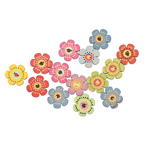 Holzknöpfe, Blumenform, 2 Löcher, Knöpfe zum Basteln, Retro, bunt, Mehrzweck-Nähknöpfe für DIY, Basteln, Scrapbooking, Nähen, 200 Stück (20mm) von JHS-TECH