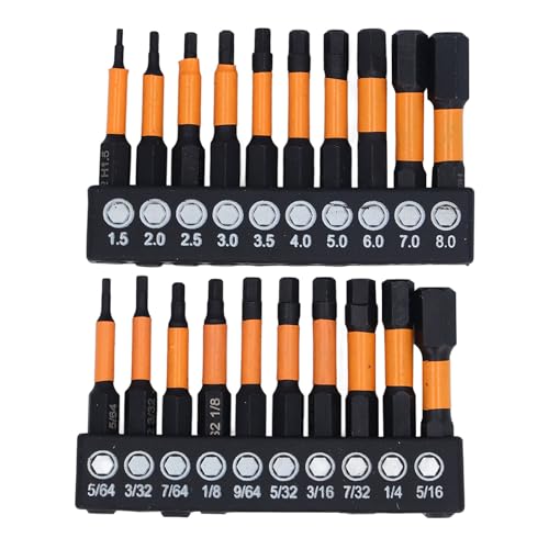 Sechskant-Bit-Set, S2-Stahl-Sechskant () Bit-Stecknuss-Werkzeuge mit 1/4-Zoll-Schaft, 20-teiliges magnetisches Bit-Set für Schraubendreher, Schlagbohrmaschine, metrisch 1,5 mm – 8 von JHS-TECH