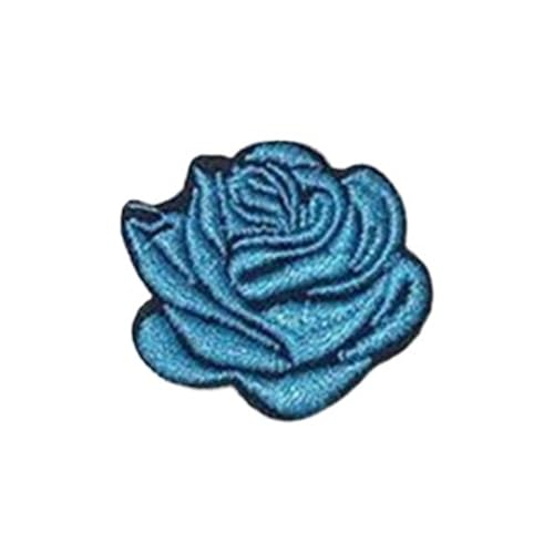 JHSDHYD Bügel Patches 10 stück Mehrfarbige Kleine Rose Blumen Stickerei Eisen Patches for Kleidung Aufkleber Auf T-Shirt Applikationen Streifen Kleidung Zubehör(Light Blue) von JHSDHYD