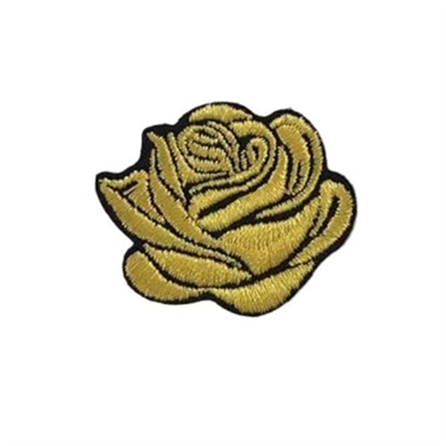 JHSDHYD Bügel Patches 10 stück Mehrfarbige Kleine Rose Blumen Stickerei Eisen Patches for Kleidung Aufkleber Auf T-Shirt Applikationen Streifen Kleidung Zubehör(Yellow) von JHSDHYD