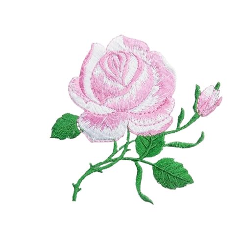 JHSDHYD Bügel Patches 2 Stücke Zarte Rose Stickerei Eisen Auf Nähen Auf Patches for Kleidung Applique DIY Hut Mantel Kleid Hosen Zubehör Tuch Aufkleber(B pink Rose) von JHSDHYD