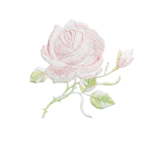 JHSDHYD Bügel Patches 2 Stücke Zarte Rose Stickerei Eisen Auf Nähen Auf Patches for Kleidung Applique DIY Hut Mantel Kleid Hosen Zubehör Tuch Aufkleber(C Light pink Rose) von JHSDHYD