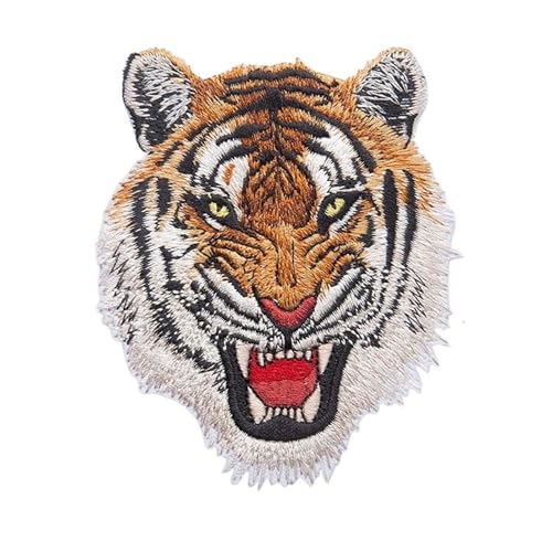 JHSDHYD Bügel Patches 3 stücke Leopard Tiger Löwe Wolf Stickerei Eisen Auf Patches for Kleidung Applique DIY Hut Mantel Kleid Zubehör Tuch Aufkleber Tier(05 Tiger) von JHSDHYD