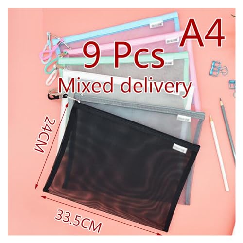 JHSDHYD Dokumententasche 9 stücke Nylon Bleistift Tasche Mesh Dokument Tasche Zipper Schreibwaren Lagerung Taschen Geldbörse Datei Transparent Büro Schule Student Lieferungen(9pcs A4 Random Color) von JHSDHYD