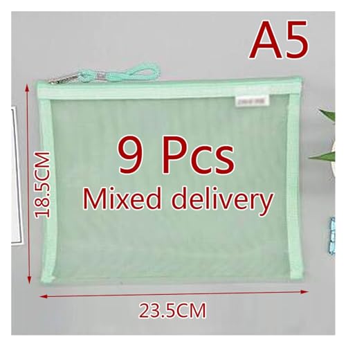 JHSDHYD Dokumententasche 9 stücke Nylon Bleistift Tasche Mesh Dokument Tasche Zipper Schreibwaren Lagerung Taschen Geldbörse Datei Transparent Büro Schule Student Lieferungen(9pcs A5 Random Color) von JHSDHYD