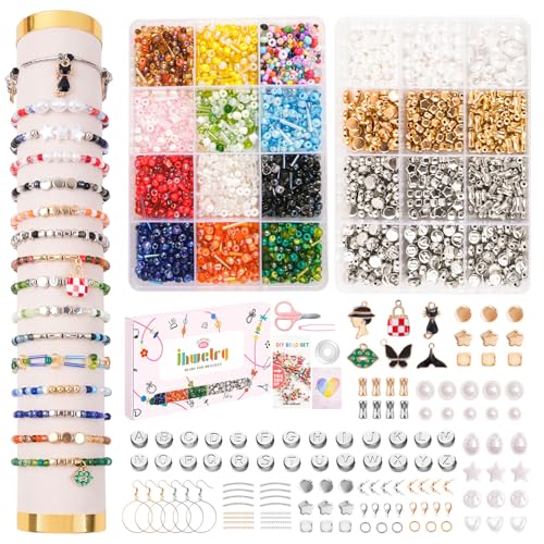 JHWELRG Selber Machen Perlen für Armbänder,DIY Mini Perlen Zum Auffädeln Set mit Buchstabenperlen und Schwarzer Anhänger Schmuckherstellung Kit,Geschenkeidee für Weihnachten,Geburtstag,partys JHWELRG Selber Machen Perlen für Armbänder,DIY Mini Perlen Zum Auffädeln Set mit Buchstabenperlen und Schwarzer Anhänger Schmuckherstellung Kit,Geschenkeidee für Weihnachten,Geburtstag,partys von JHWELRG