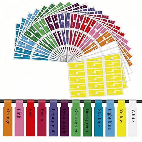 12 Farben, 720 Stück Kabeletiketten Farbetiketten Kabel, Selbstklebende Kabelbeschriftung, Wasserdich Kabeletiketten, Aufkleber Kabel Etiketten, Reißfest Kabelbeschriftung, A4-Format, für Laserdrucker von JHXhhthongtong