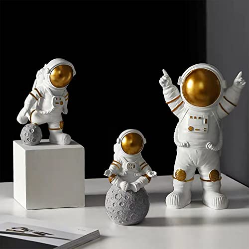 JHXhhthongtong 3pcs Set Astronauten Ornamente, Astronauten Figure, Spaceman Statuen Modell Kuchen Topper, Astronauten Spielzeug, Deko Astronauten, Weltraum Kuchen, Desktop-Dekoration Wohnaccessoires von JHXhhthongtong