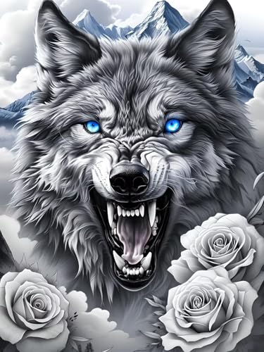 5D Diamond Painting Set 30x40 cm Diamond Painting Kits Wolf, Blume Vollbohrer Diamant Malerei Bilder Arts, DIY Crystal Strass Stickerei Painting Diamant Malerei Kit als Geschenk für Home Décor N-9 von JIAGUANG