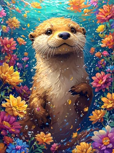 Diamond Painting Erwachsene Groß, 5D Diamond Painting Blume, Vollbohrer Diamant Malerei Cross Stickerei Kits, DIY Diamond Painting Otter Bilder Kinder Mosaikherstellung für Room Decor 80x110 cm B-3 von JIAGUANG