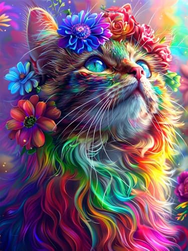 Diamond Painting Erwachsene Groß, 5D Diamond Painting Bunt, Vollbohrer Diamant Malerei Cross Stickerei Kits, DIY Diamond Painting Katze Bilder Kinder Mosaikherstellung für Room Decor Gift 40x50 cm S-9 von JIAGUANG