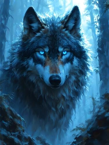 Diamond Painting Erwachsene Groß, 5D Diamond Painting Furcht, Vollbohrer Diamant Malerei Cross Stickerei Kits, DIY Diamond Painting Wolf Bilder Kinder Mosaikherstellung für Room Decor 100x130 cm L-2 von JIAGUANG