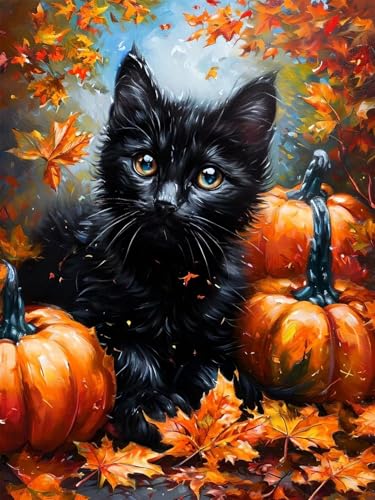 Diamond Painting Erwachsene Groß, 5D Diamond Painting Katze, Vollbohrer Diamant Malerei Cross Stickerei Kits, DIY Diamond Painting Herbst Bilder Kinder Mosaikherstellung für Room Decor 100x130 cm M-0 von JIAGUANG