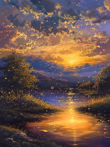 Diamond Painting Erwachsene Groß, 5D Diamond Painting Landschaft, Vollbohrer Diamant Malerei Cross Stickerei Kits, DIY Diamond Painting Sonnenuntergang Mosaikherstellung für Room Decor 80x110 cm L-1 von JIAGUANG