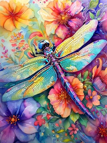 Diamond Painting Erwachsene Groß, 5D Diamond Painting Libelle, Vollbohrer Diamant Malerei Cross Stickerei Kits, DIY Diamond Painting Blume Bilder Kinder Mosaikherstellung für Room Decor 40x50 cm M-7 von JIAGUANG