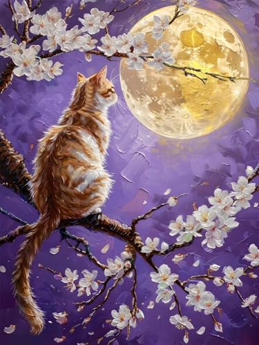 Diamond Painting Erwachsene Groß, 5D Diamond Painting Mond, Vollbohrer Diamant Malerei Cross Stickerei Kits, DIY Diamond Painting Katze Bilder Kinder Mosaikherstellung für Room Decor Gift 40x50 cm I-4 von JIAGUANG