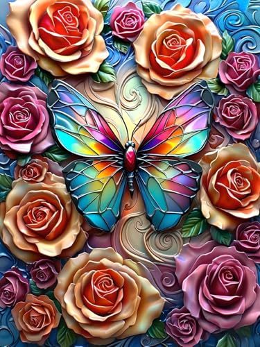 Diamond Painting Erwachsene Groß, 5D Diamond Painting Schmetterling, Vollbohrer Diamant Malerei Cross Stickerei Kits, DIY Diamond Painting Blume Bilder Mosaikherstellung für Room Decor 40x50 cm C-6 von JIAGUANG