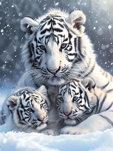 Diamond Painting Erwachsene Groß, 5D Diamond Painting Schnee, Vollbohrer Diamant Malerei Cross Stickerei Kits, DIY Diamond Painting Weißer Tiger Bilder Mosaikherstellung für Room Decor 80x110 cm G-9 von JIAGUANG