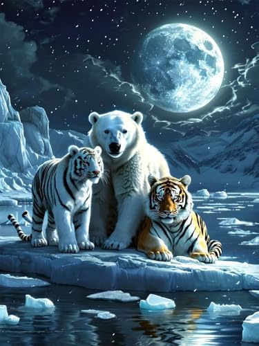 Diamond Painting Erwachsene Groß, 5D Diamond Painting Tiger, Vollbohrer Diamant Malerei Cross Stickerei Kits, DIY Diamond Painting Tragen Bilder Kinder Mosaikherstellung für Room Decor 60x80 cm D-2 von JIAGUANG