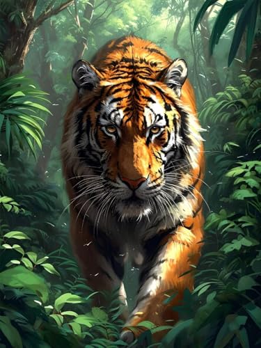 Diamond Painting Erwachsene Groß, 5D Diamond Painting Wald, Vollbohrer Diamant Malerei Cross Stickerei Kits, DIY Diamond Painting Tiger Bilder Kinder Mosaikherstellung für Room Decor Gift 40x50 cm N-9 von JIAGUANG