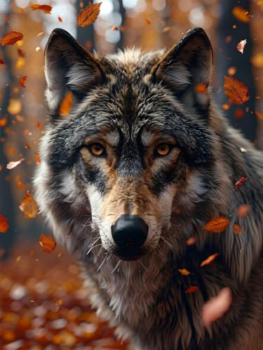 Diamond Painting Erwachsene Groß, 5D Diamond Painting Wolf, Vollbohrer Diamant Malerei Cross Stickerei Kits, DIY Diamond Painting Tier Bilder Kinder Mosaikherstellung für Room Decor Gift 60x80 cm C-8 von JIAGUANG