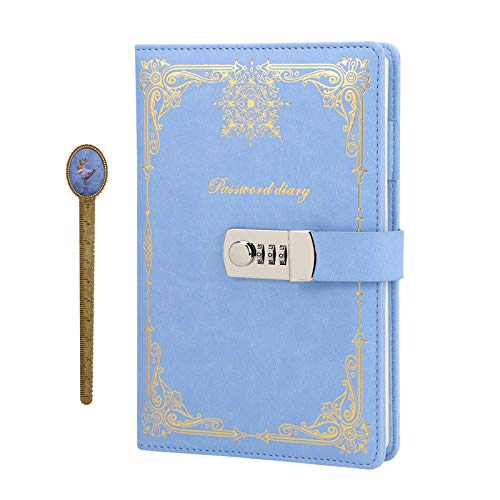 Notizbuch Tagebuch mit Passwort PU Leder Notebook Diary Book mit Schloss DIN A5 Notizblock Journal Reisetagebuch mit Zahlenschloss von JIAHG