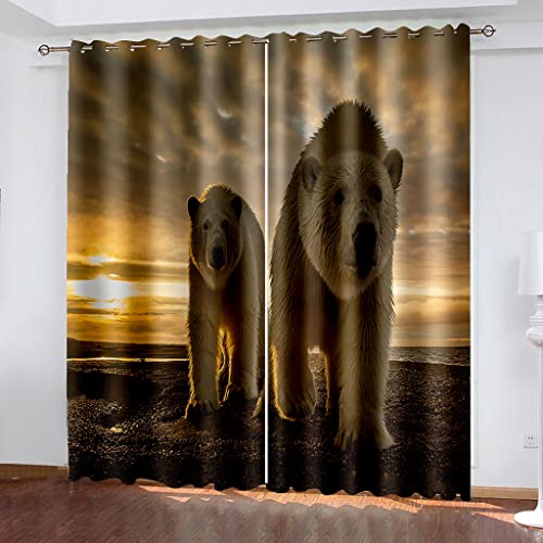 Gardinen Blickdicht 3D Sonnenuntergang Tierbär Druck Verdunkelungsvorhang Mit Ösen - Thermo Vorhänge 2Er Set Für Schlafzimmer Wohnzimmer, Vorhang Kinderzimmer Mädchen Junge 270X244Cm (Bxh) von JIAJIABAIHUO