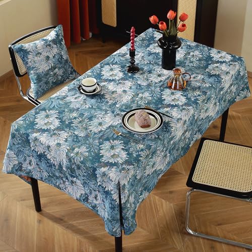 JIALIANG Rechteckige Tischdecken Tischdecke wasserdichte 140 x 180 cm Leinenoptik Tischdecke für Küchen Tischtuch Blau von JIALIANG