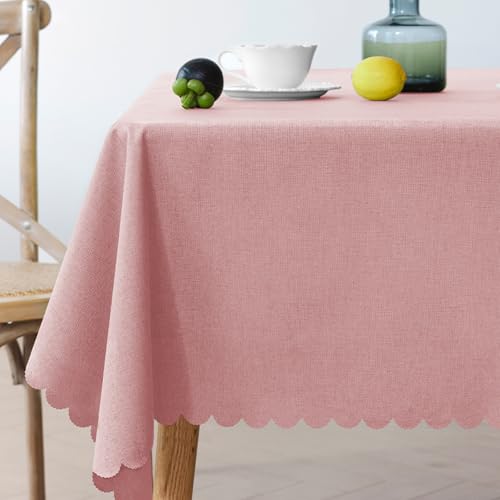 JIALIANG Table Cloth 120 x 170 cm Rosa Leinenoptik Tischdecke Wasserabweisend Tischwäsche Lotuseffekt von JIALIANG