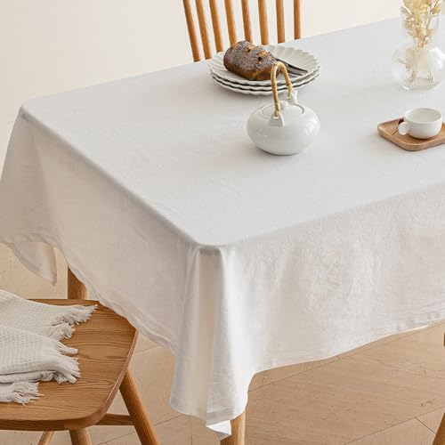 JIALIANG Table Cloth 135 x 200 cm Nicht wasserdichte Tischdecke Weiß Tischdecke Abwaschbar Tischtuch Baumwolle Leinen Gestickt Quaste Tischdecken Tischabdeckung für Speisetisch Küchentisch von JIALIANG