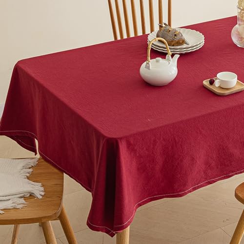 JIALIANG Table Cloth 135 x 280 cm Nicht wasserdichte Tischdecke Rot Tischdecke Abwaschbar Tischtuch Baumwolle Leinen Gestickt Quaste Tischdecken Tischabdeckung für Speisetisch Küchentisch von JIALIANG