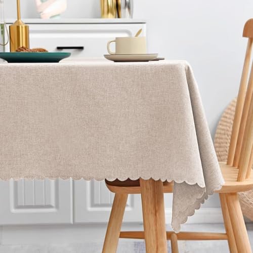 JIALIANG Table Cloth 140 x 140 cm Beige Leinenoptik Tischtuch Wasserabweisend Tischdecke, für Home Küche Dekoration von JIALIANG