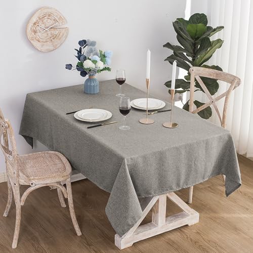 JIALIANG Table Cloth 140 x 200 cm hellgrau Baumwolle und Leinen Tischtuch Couchtisch Tischdecke Gartentischdecke Abwaschbar Küchentischabdeckung für Speisetisch von JIALIANG