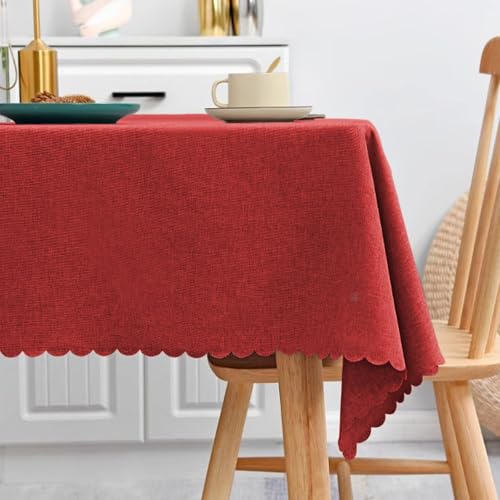 JIALIANG Table Cloth 140 x 260 cm Rot Tischdecke Leinenoptik tischdecke abwaschbar Tischtuch Leinen Tischläufer Tischwäsche Wasserdicht Tischdecke von JIALIANG