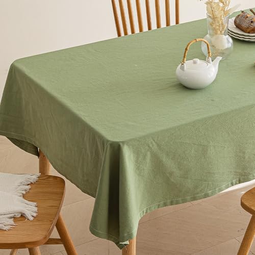 JIALIANG Table Cloth 90 x 150 cm Nicht wasserdichte Tischdecke Grün Tischdecke Abwaschbar Tischtuch Baumwolle Leinen Gestickt Quaste Tischdecken Tischabdeckung für Speisetisch Küchentisch von JIALIANG