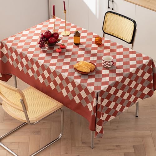 JIALIANG Tischtuch Leinen 140 x 220 cm Rot Jacquard Brokat Tischdecke aus Leinen und Baumwolle Tischdecke, verwendet für die Dekoration der Küche zu Hause, Gourmet, Hochzeit, Party von JIALIANG