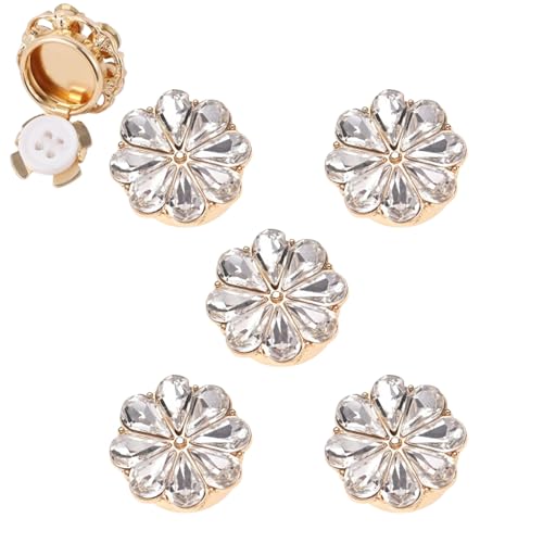 JIALING Rhinestone Button Covers, Button Covers Rhinestone, Detachable Shirt Button Clips Buttons Jewelry, No Sew Instant Button Clip, for Dress Suit Tux Shirt Accessories (A 5Pcs) von JIALING