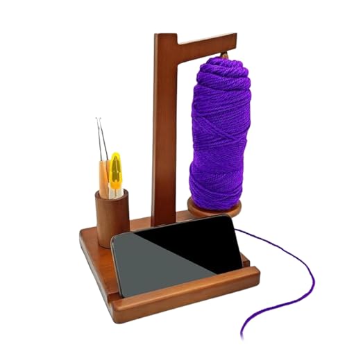 JIALING Wooden Yarn Holder Phone Stand, Wooden Yarn Spool Rack, Crocket Hook Storage Yarn Organizer, Crochet Hook Storage and Magnetic Yarn Ball Holder Spinner, Ideal Gift for Crochet Lovers (Brown) von JIALING