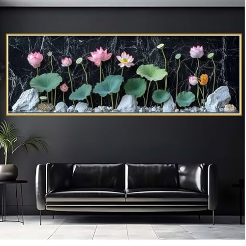 5D Diamond Painting Erwachsene Groß XXL 100x300cm Blume Diamant Painting Bilder Lotus Diamond Painting Zubehör Full DIY Crystal Mosaikherstellung, Wanddeko, Geschenke für Frauen, Weihnachten B-9 von JIANFREY